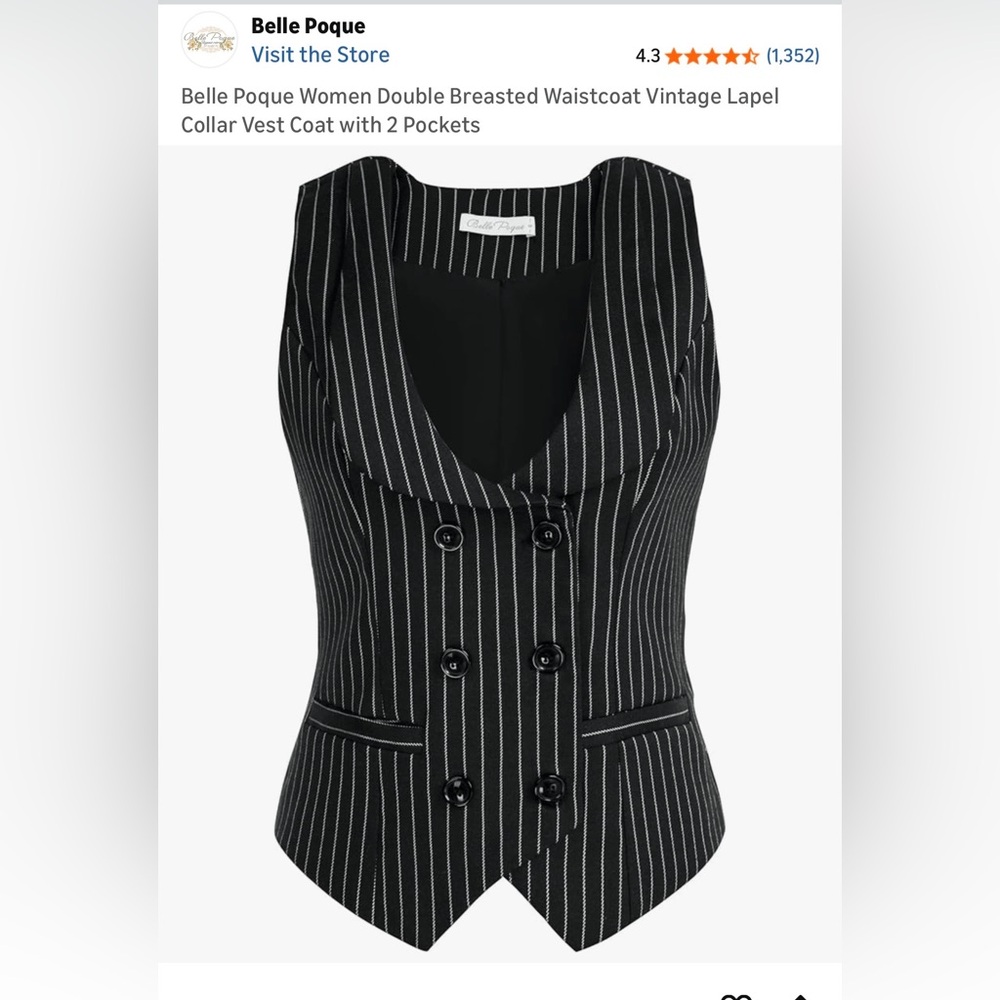 Belle Poque Women's Black Pinstripe Vest